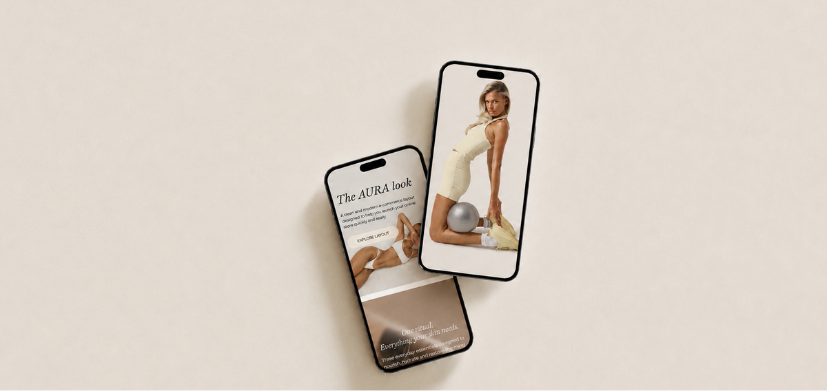 Mobile mockup of the AURA Shopify theme homepage showing a beauty and skincare online store design