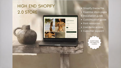 Babao high-end Shopify 2.0 store on a laptop, with the list of what is included