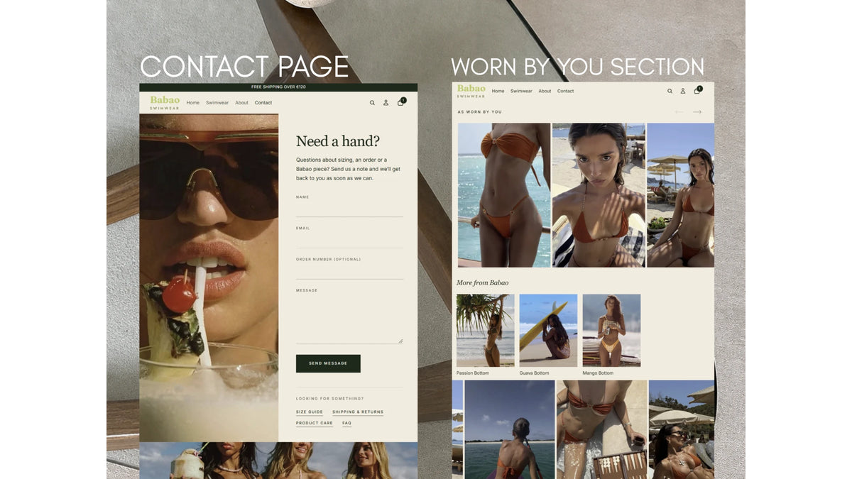 Babao contact page and worn-by-you section