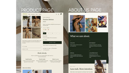 Babao product page and About Us page layouts