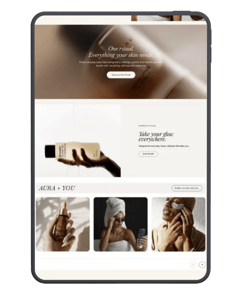 Aura Shopify theme homepage preview styled for a beauty and skincare brand
