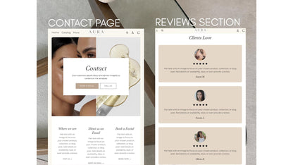 AURA contact page and customer reviews section