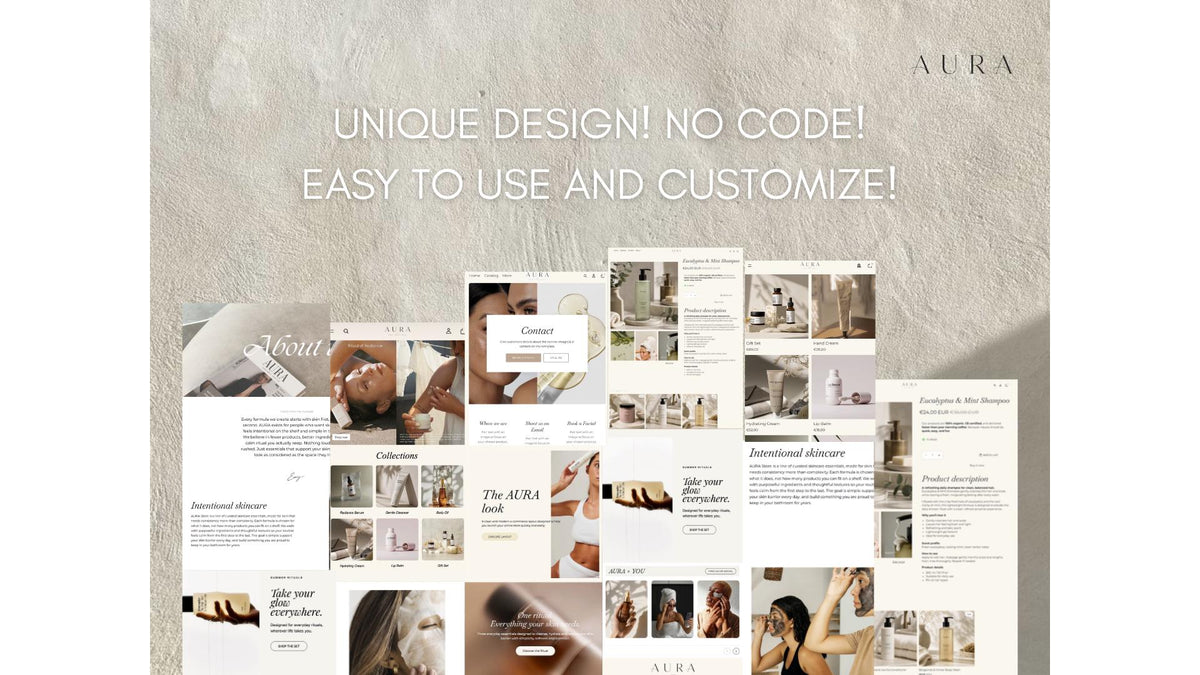 AURA editorial page layouts, designed to be easy to customize