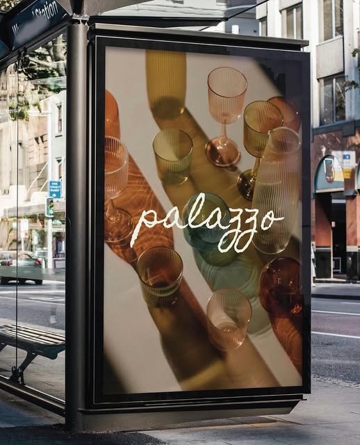Palazzo poster design shown on a city bus shelter, by Saokoe Studio