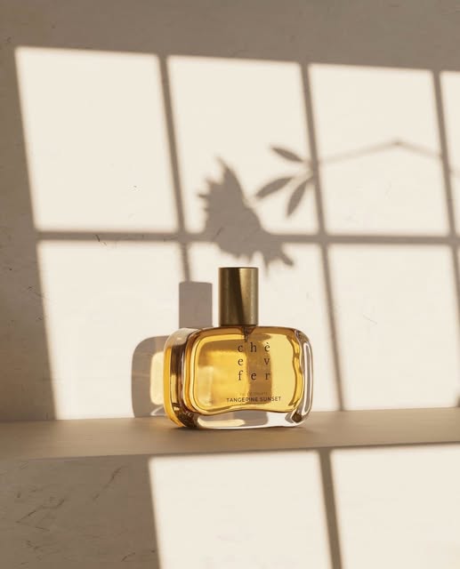 Fragrance bottle art direction with window light shadows, by Saokoe Studio
